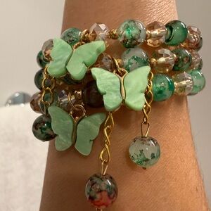 3 Green Butterfly Charm Bracelets